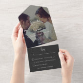 Modern Black Elegant Photo Dinner All In One Uitnodiging (Afscheurbaar)