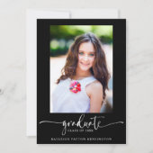 Modern Black Elegant Script Graduation Photo Aankondiging (Voorkant)