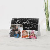 Modern Black Elegant Script Snowflakes Bokeh Flare Feestdagen Kaart (Voorkant)