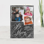 Modern Black Elegant Script Snowflakes Bokeh Flare Feestdagen Kaart (Voorkant)