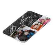 Modern Black Elegant Script Snowflakes Bokeh Flare Magneet (Linkerzijde)