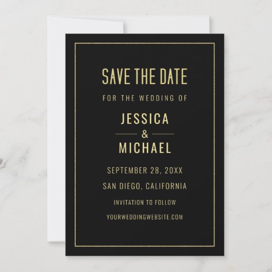 Modern Black Elegant Simple Minimalist Wedding Save The Date (Voorkant)