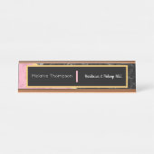 Modern Black Elegant Trendy Pink Marble Script Bureau Naambordje (Voorkant)