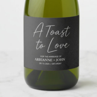 Modern Black Elegant Wedding Sparkling Wine Label Wijnetiket