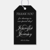 Modern Black Elegant White Grey Script Weddenschap Cadeaulabel (Voorkant)