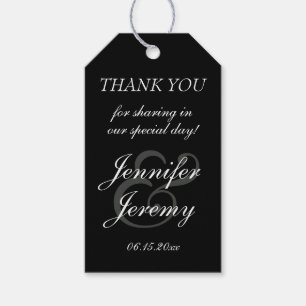 Modern Black Elegant White Grey Script Weddenschap Cadeaulabel