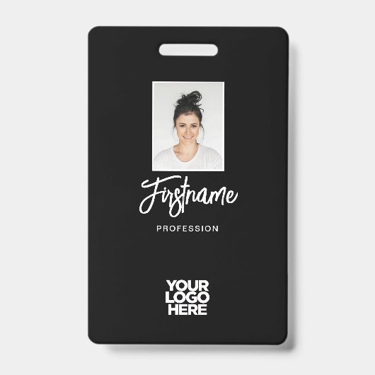 Modern Black Employee Photo, Logo, Name Badge (Voorkant)