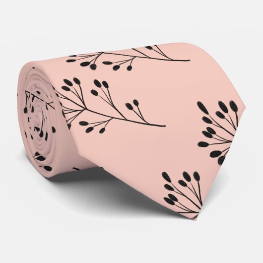 Modern Black en Blush Leaf Pattern Weddenschap Stropdas (Opgerold)