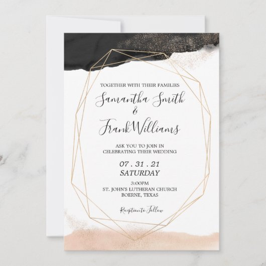 Modern Black en Blush Pink Wedding Invitation Kaart (Voorkant)
