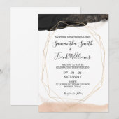 Modern Black en Blush Pink Wedding Invitation Kaart (Voorkant / Achterkant)