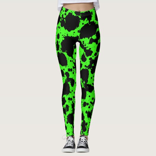 Modern Black en Bright Green Paint Splatter Funny Leggings (Voorkant)