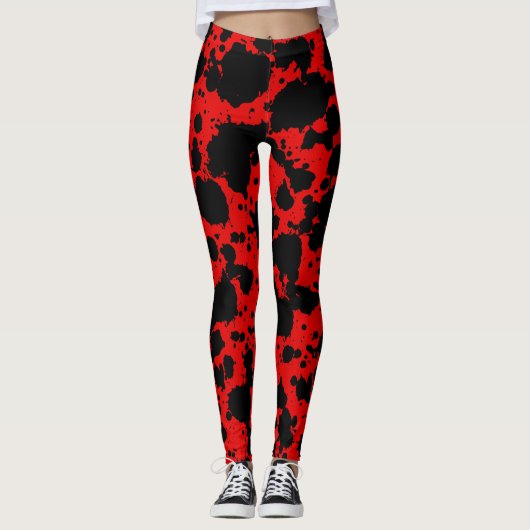 Modern Black en Bright Red Paint Splatter Funny Leggings (Voorkant)