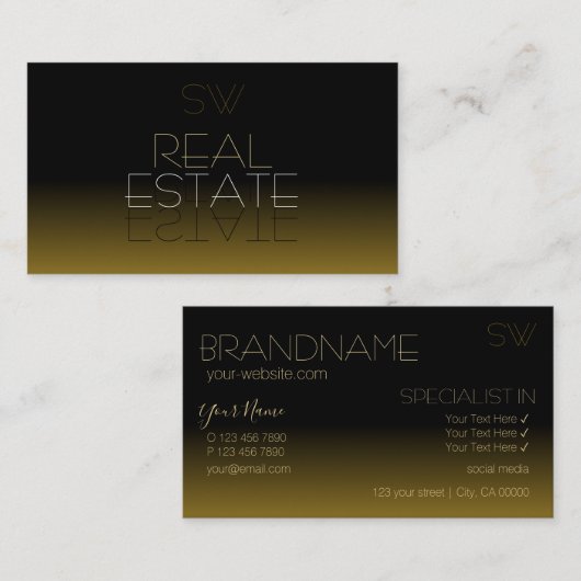 Modern Black en Brown Mirror Font met Monogram Visitekaartje (Voorkant / Achterkant)
