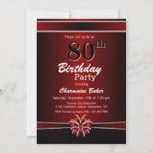 Modern Black en Burgundy 80th Birthday Party Kaart (Voorkant)