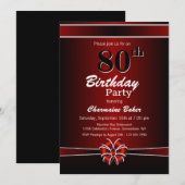 Modern Black en Burgundy 80th Birthday Party Kaart (Voorkant / Achterkant)