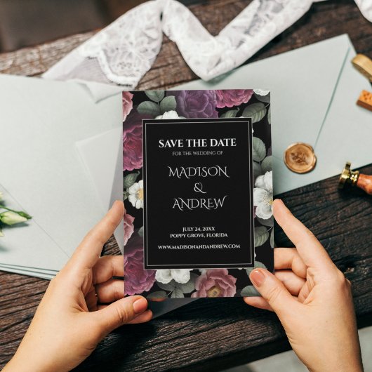 Modern Black en Burgundy Peonies redden de datum