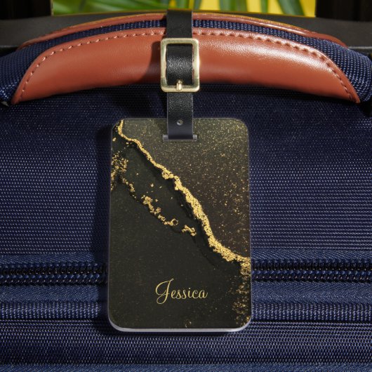 Modern Black en Gold Bagagelabel (Voorkant Insitu 2)