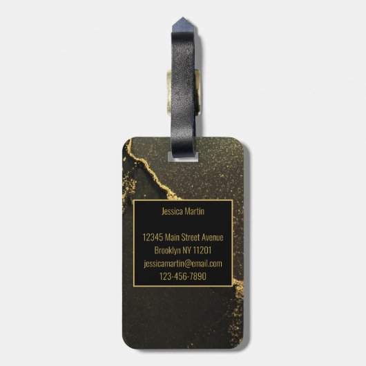 Modern Black en Gold Bagagelabel (Achterkant verticaal)