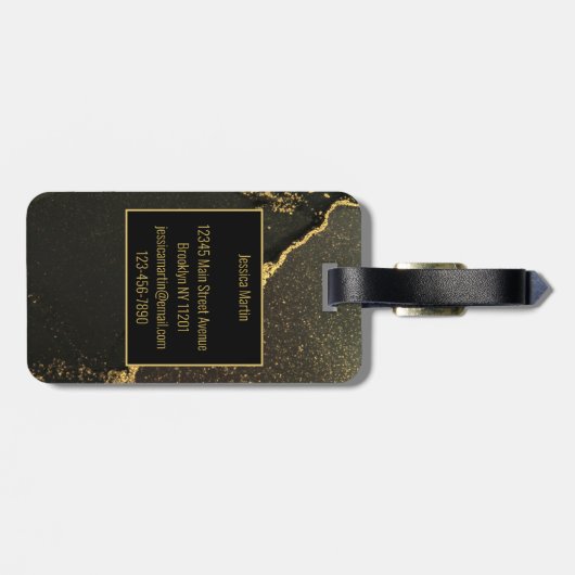 Modern Black en Gold Bagagelabel (Achterkant horizontaal)