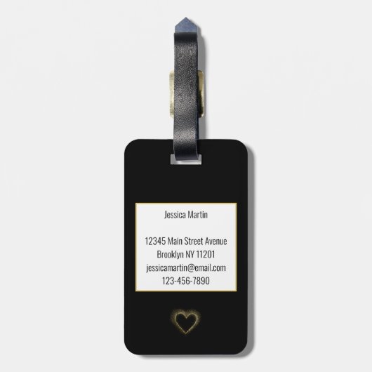 Modern Black en Gold Bagagelabel (Achterkant verticaal)