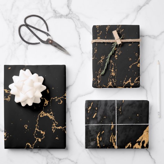 Modern Black en Gold Dusty Inpakpapier Vel (Voorkant)