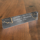 Modern Black en Gold Glitter Agate Professional Naambordje (Zijkant)