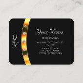 Modern Black en Gold met Initialen Rhinestones Visitekaartje (Achterkant)
