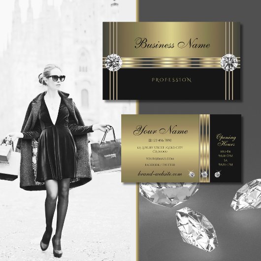 Modern Black en Gold met mousserende diamanten Visitekaartje