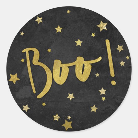 Modern Black en Gold Stars Halloween Boo! Ronde Sticker (Voorkant)