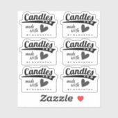 Modern Black en Grey Made with Love Heart Candles Sticker (Vel)