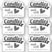 Modern Black en Grey Made with Love Heart Candles Sticker (Voorkant)