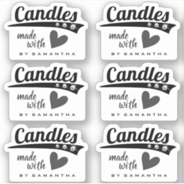 Modern Black en Grey Made with Love Heart Candles Sticker