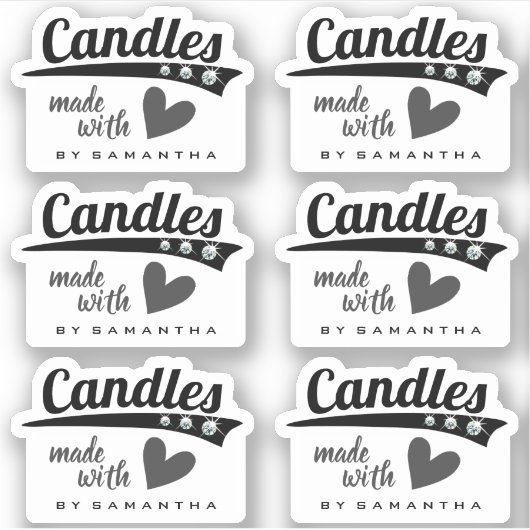 Modern Black en Grey Made with Love Heart Candles Sticker (Voorkant)