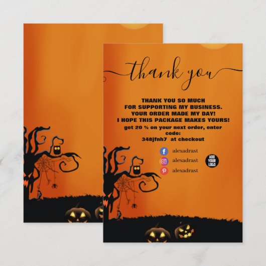 Modern Black en Oranje Halloween Bedankkaart (Voorkant / Achterkant)