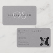 Modern Black en Premium Grey Monogrammed QR Visitekaartje (Voorkant / Achterkant)