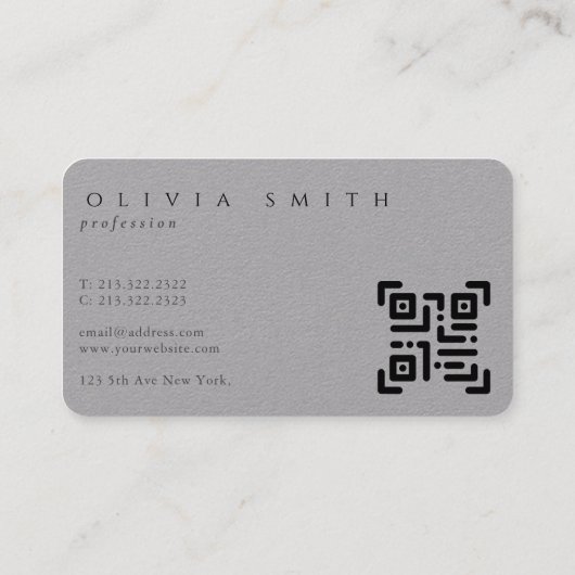 Modern Black en Premium Grey Monogrammed QR Visitekaartje (Achterkant)
