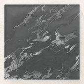 Modern Black en Silver Marble Pattern Glazen Onderzetter (Voorkant)