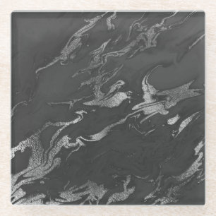 Modern Black en Silver Marble Pattern Glazen Onderzetter