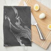 Modern Black en Silver Marble Pattern Theedoek (Quarter Fold)