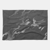 Modern Black en Silver Marble Pattern Theedoek (Horizontaal)