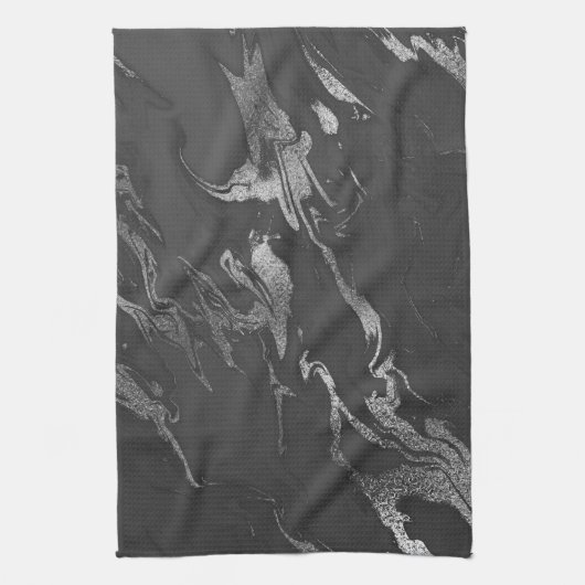 Modern Black en Silver Marble Pattern Theedoek (Verticaal)