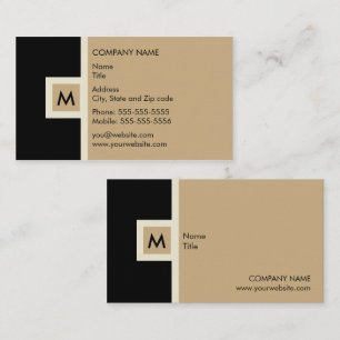Modern Black en Tan Monogram Visitekaartje