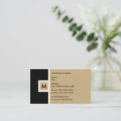 Modern Black en Tan Monogram Visitekaartje (Staand voorkant)