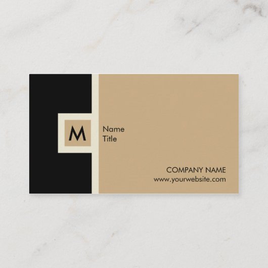 Modern Black en Tan Monogram Visitekaartje (Achterkant)