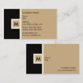 Modern Black en Tan Monogram Visitekaartje (Voorkant / Achterkant)