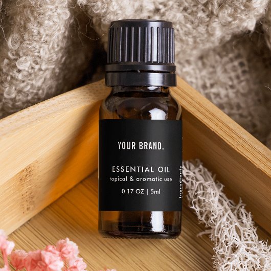 Modern Black Essential Oil Dropper Bottle Wrapper Etiket