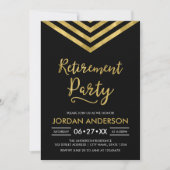 Modern Black Faux Gold Chevron Retirement Party Kaart (Voorkant)