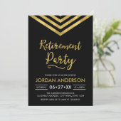 Modern Black Faux Gold Chevron Retirement Party Kaart (Staand voorkant)