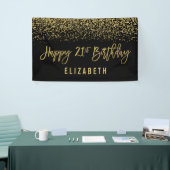Modern Black Faux Gold Glitter 21st Birthday Spandoek (Beurs)