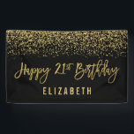 Modern Black Faux Gold Glitter 21st Birthday Spandoek<br><div class="desc">Glamoureus zwart en faux goudglitter 21ste verjaardagsbanner. Design zijn platte afgedrukte illustraties/afbeeldingen - NIET EIGENLIJK GOLD GLITTER.</div>